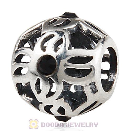Sterling Silver Pinwheel Charm Beads with Jet Austrian Crystal European Style
