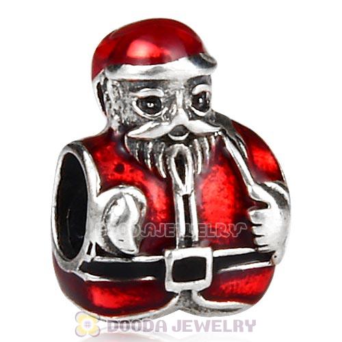 Sterling Silver Saint Nick with Red Enamel Charm Beads for Christmas