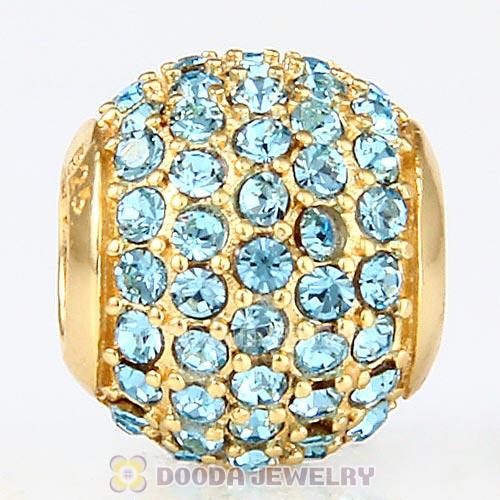 Gold Plated Sterling Pave Lights with Aquamarine Austrian Crystal Charm