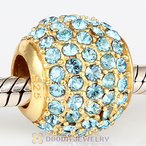 Gold Plated Sterling Pave Lights with Aquamarine Austrian Crystal Charm
