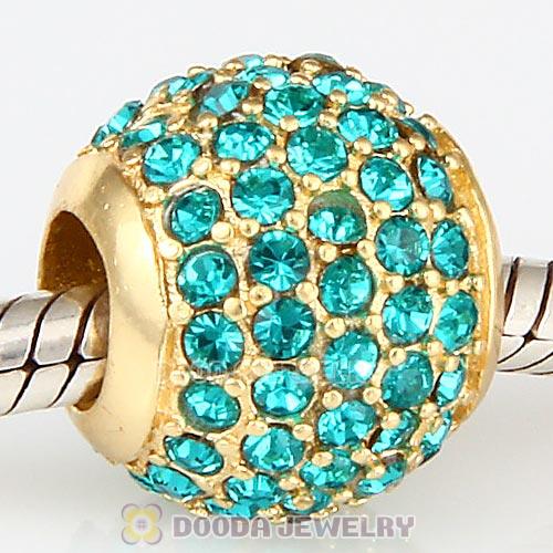 Gold Plated Sterling Pave Lights with Blue Zircon Austrian Crystal Charm
