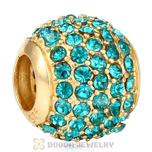 Gold Plated Sterling Pave Lights with Blue Zircon Austrian Crystal Charm