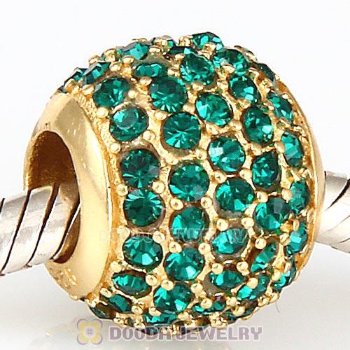 Gold Plated Sterling Pave Lights with Emerald Austrian Crystal Charm
