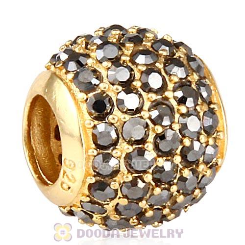 Gold Plated Sterling Pave Lights with Jet Hematite Austrian Crystal Charm