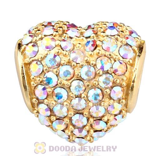 Gold Plated Sterling Pave Heart with Crystal AB Austrian Crystal Charm