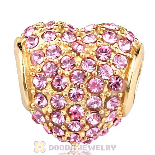 Gold Plated Sterling Pave Heart with Light Rose Austrian Crystal Charm