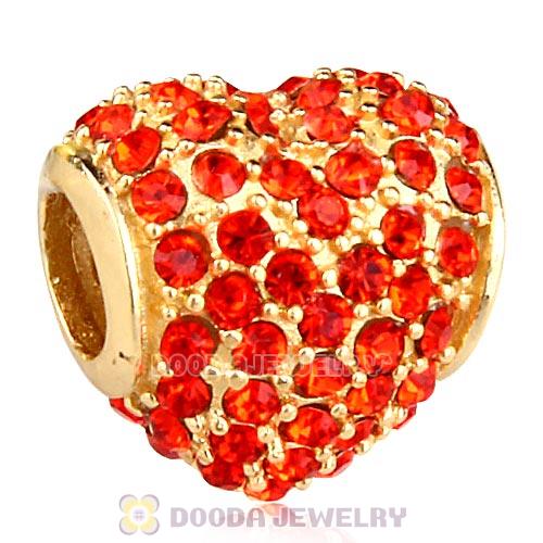 Gold Plated Sterling Pave Heart with Hyacinth Austrian Crystal Charm