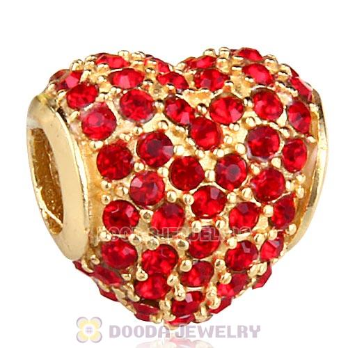 Gold Plated Sterling Pave Heart with Light Siam Austrian Crystal Charm