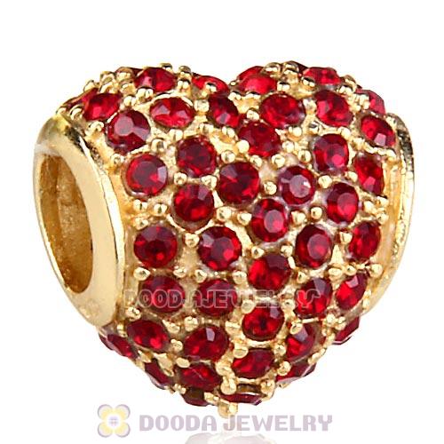 Gold Plated Sterling Pave Heart with Siam Austrian Crystal Charm