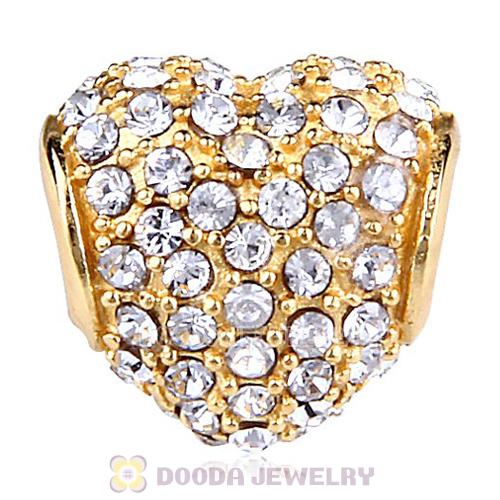 Gold Plated Sterling Pave Heart with Clear Austrian Crystal Charm