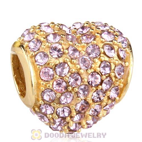 Gold Plated Sterling Pave Heart with Light Amethyst Austrian Crystal Charm