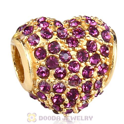 Gold Plated Sterling Pave Heart with Amethyst Austrian Crystal Charm