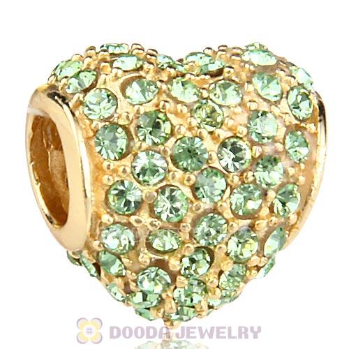 Gold Plated Sterling Pave Heart with Peridot Austrian Crystal Charm
