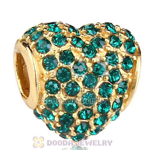 Gold Plated Sterling Pave Heart with Emerald Austrian Crystal Charm
