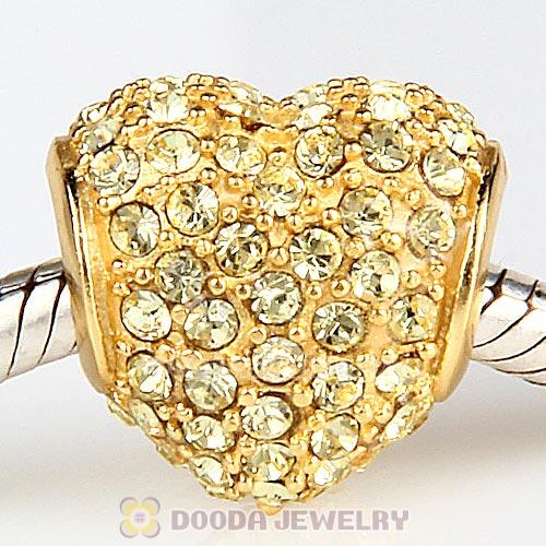 Gold Plated Sterling Pave Heart with Jonquil Austrian Crystal Charm