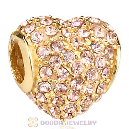 Gold Plated Sterling Pave Heart with Light Peach Austrian Crystal Charm