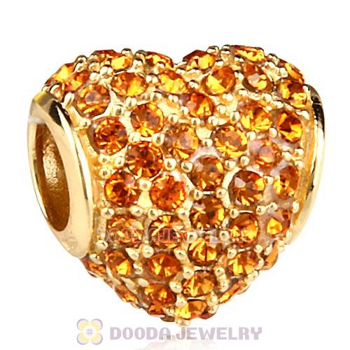 Gold Plated Sterling Pave Heart with Topaz Austrian Crystal Charm