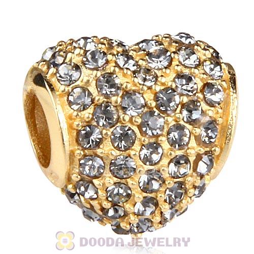 Gold Plated Sterling Pave Heart with Black Diamond Austrian Crystal Charm