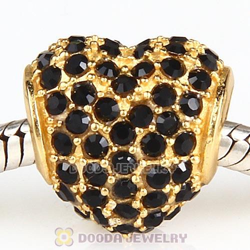 Gold Plated Sterling Pave Heart with Jet Austrian Crystal Charm