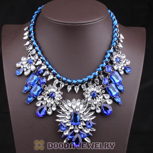 Luxury brand Blue and White Crystal Flower Choker Statement Necklaces Wholesale