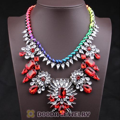 Luxury brand Red and White Crystal Flower Choker Statement Necklaces Wholesale