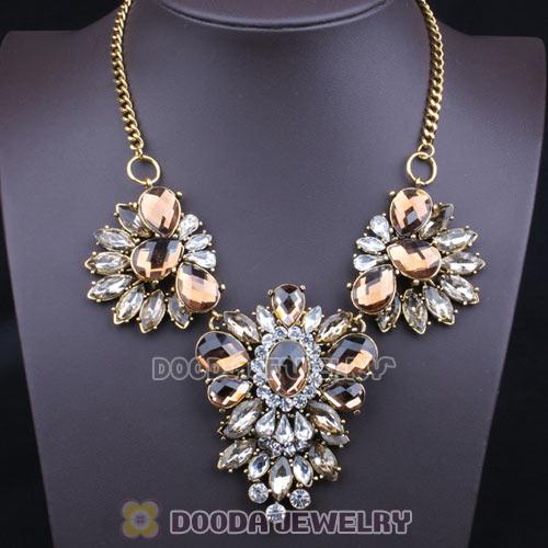Luxury brand Coffee White Crystal Flower Statement Necklaces Wholesale