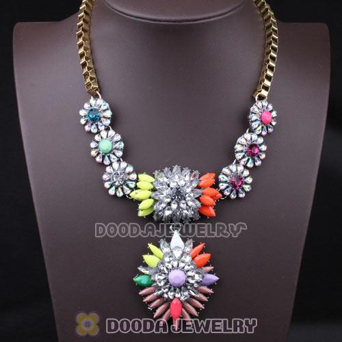 Luxury brand Multicolor Resin Crystal Flower Statement Necklaces Wholesale