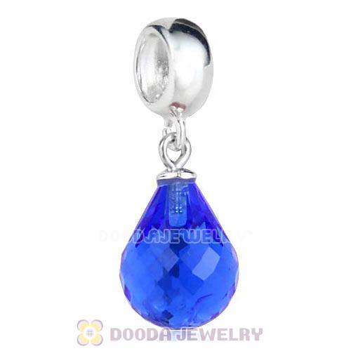 European Sterling Silver Dangle Sapphire Faceted Glass Beauty Charm