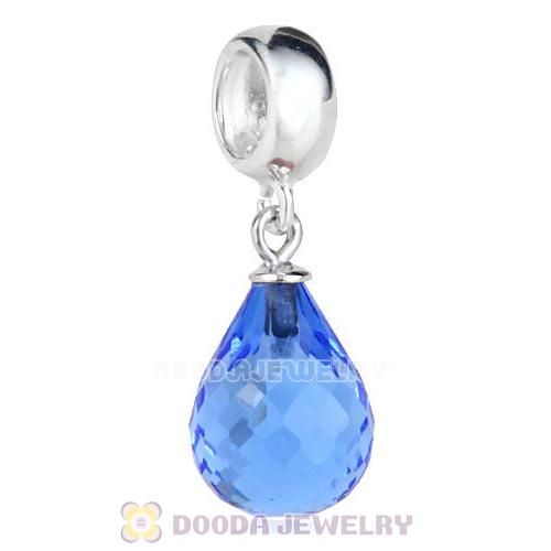 European Sterling Silver Dangle Light Sapphire Faceted Glass Beauty Charm