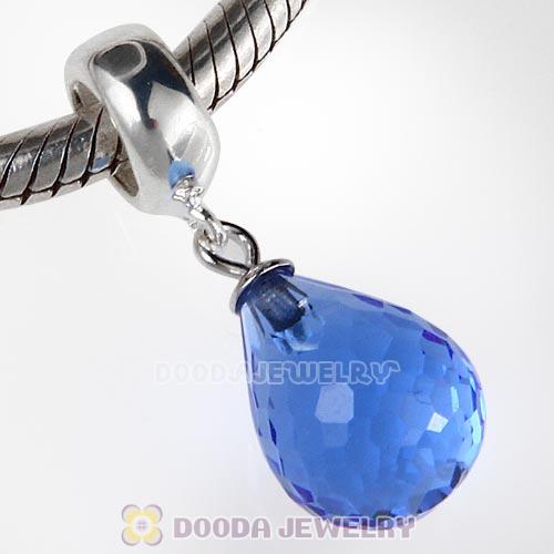 European Sterling Silver Dangle Light Sapphire Faceted Glass Beauty Charm