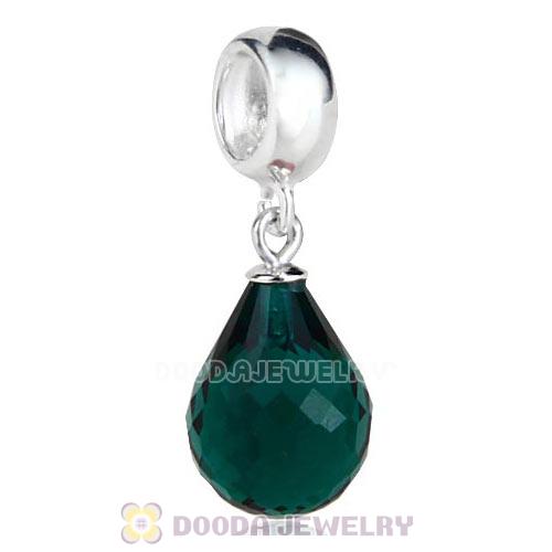 European Sterling Silver Dangle Emerald Faceted Glass Beauty Charm