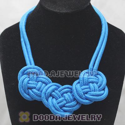 Handmade Weave Fluorescence Blue Cotton Rope 3 Flowers Necklace