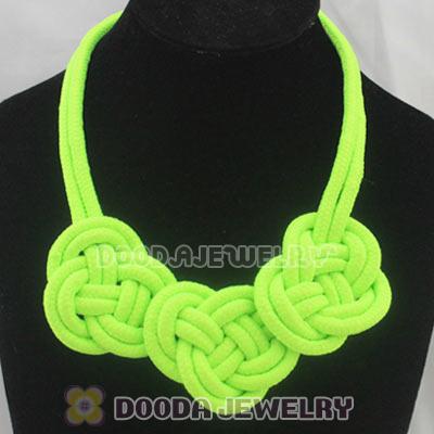 Handmade Weave Fluorescence Peridot Cotton Rope 3 Flowers Necklace