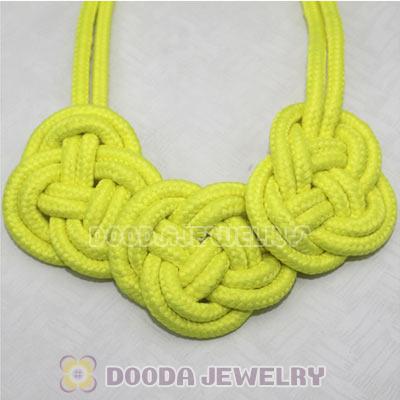 Handmade Weave Fluorescence Yellow Cotton Rope 3 Flowers Necklace