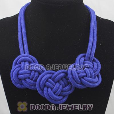 Handmade Weave Fluorescence Dark Blue Cotton Rope 3 Flowers Necklace