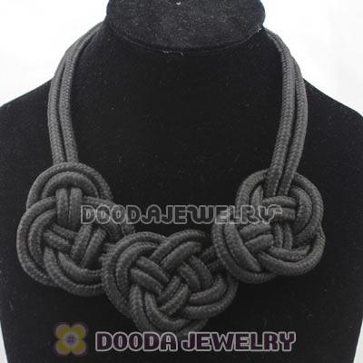 Handmade Weave Fluorescence Black Cotton Rope 3 Flowers Necklace