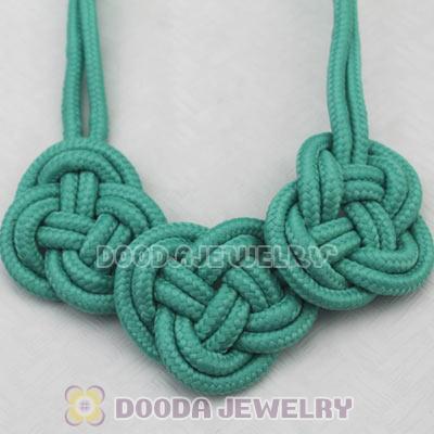 Handmade Weave Fluorescence Dark Green Cotton Rope 3 Flowers Necklace