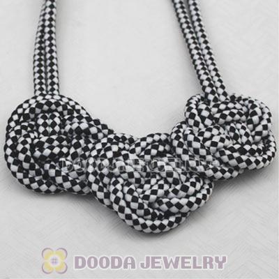 Handmade Weave Fluorescence Black White Cotton Rope 3 Flowers Necklace