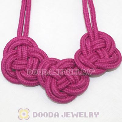 Handmade Weave Fluorescence Fuchsia Cotton Rope 3 Flowers Necklace