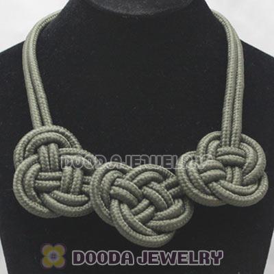 Handmade Weave Fluorescence Army green Cotton Rope 3 Flowers Necklace