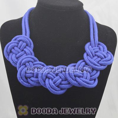 Handmade Weave Fluorescence Dark Blue Cotton Rope 5 Flowers Necklace