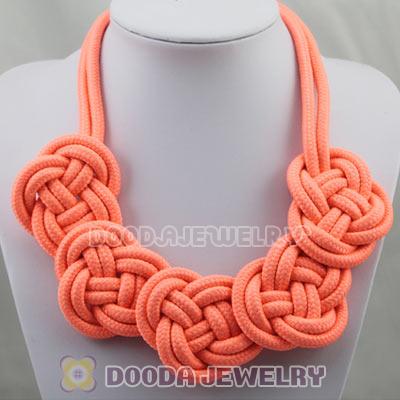 Handmade Weave Fluorescence Orange Cotton Rope 5 Flowers Necklace