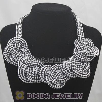 Handmade Weave Fluorescence Black White Cotton Rope 5 Flowers Necklace