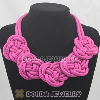 Handmade Weave Fluorescence Fuchsia Cotton Rope 5 Flowers Necklace