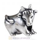 Antique Sterling Silver Cute Cow Charm Beads European Style