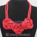 Handmade Weave Fluorescence Red Cotton Rope 3 Flowers Necklace