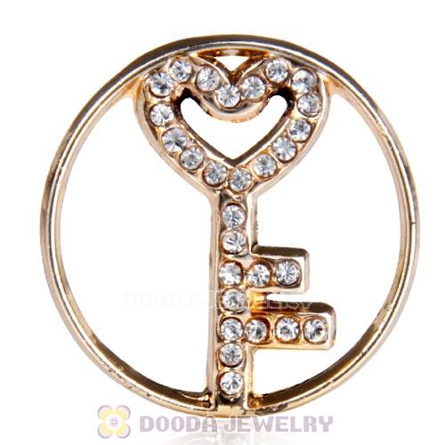 22mm Large Rose Gold Heart Key Alloy Window Plate with Crystal