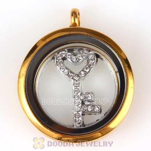 22mm Large Platinum Heart Key Alloy Window Plate with Crystal