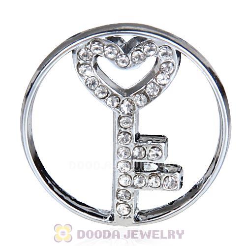 22mm Large Platinum Heart Key Alloy Window Plate with Crystal