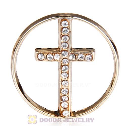 22mm Large Rose Gold Cross Alloy Window Plate with Crystal